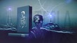 Buch [Cover fiktiv] Nikola Tesla - Erfindungen & Büste, mit elektrischen Blitzen mit Schriftzug, Tesla Tower auf Globus | Wallpaper | 3D Render Illustration