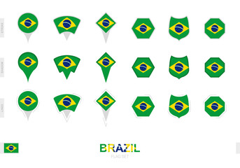 Sticker - Collection of the Brazil flag in different shapes and with three different effects.