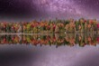 Lac Creuxl in Autumn showing fall colors in cottage country, Quebec Canada.