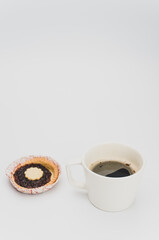 Sticker - cherry jam pastry and black hot coffee cup on a white background