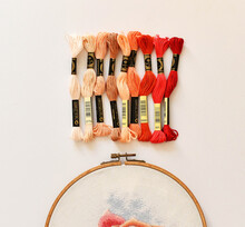 Embroidery Embroider Embroidered Thread Needles Hoop Fabric Designer Embroidery Pattern Red Fingers Floss Flowers Frame Scissors