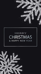 Wall Mural - Christmas, New Year background with silver glitter snowflakes. Template for social networks stories. Vector illustration