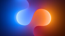 3d Render, Abstract Geometric Background Illuminated With Blue Orange Neon Light. Glowing Wavy Line. Futuristic Minimal Wallpaper