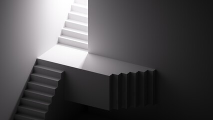Poster - 3d rendering, minimalist architectural background with steps and stairs. Geometric wallpaper