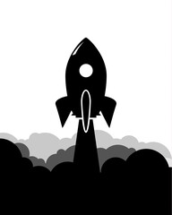 Wall Mural - Rocket launch black illustration. Product business launch concept design ship background