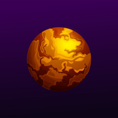 Poster - Fantasy planet in magma, fire or lava outer space yellow planet ui game design element isolated. Vector galaxy exoplanet, place in outer space atmosphere. Celestial object, far star alien world, globe
