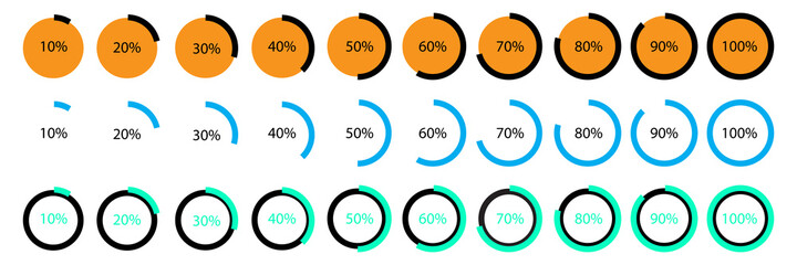 Aufkleber - Set of loading process icons. Percent symbols. Digital download. Computer technology. Vector illustration. Stock image.
