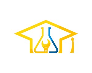 Poster - Graduation hat with triangle bottle laboratory and wrench inside