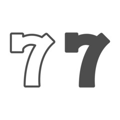 Poster - Lucky Seven, slot machine, 7 line and solid icon, gambling concept, number 7 vector sign on white background, outline style icon for mobile concept and web design. Vector graphics.