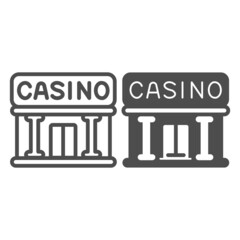 Poster - Casino building with columns, entrance line and solid icon, gamblimg concept, gambling house vector sign on white background, outline style icon for mobile concept and web design. Vector graphics.