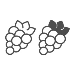 Poster - Bunch of grapes with leaves, slot machine line and solid icon, gambling concept, fruit machine vector sign on white background, outline style icon for mobile concept and web design. Vector graphics.