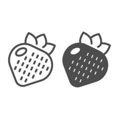 Poster - Strawberry with leaves, slot machine line and solid icon, gambling concept, slot fruit machine vector sign on white background, outline style icon for mobile concept and web design. Vector graphics.