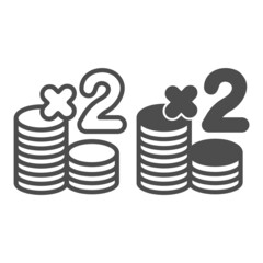 Poster - Casino chips, double bet, stack of coins line and solid icon, gamblimg concept, poker token vector sign on white background, outline style icon for mobile concept and web design. Vector graphics.