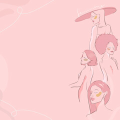 Wall Mural - Feminine line art on a pink background vector