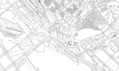 Poster - City view. Buildings and streets. Vector