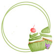 digital watercolor macha cupcake.bakery logo for menu shop concept.cupcakes are look so yummy and sweet.