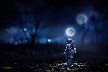 Wall Mural - astronaut walking on an unexplored planet