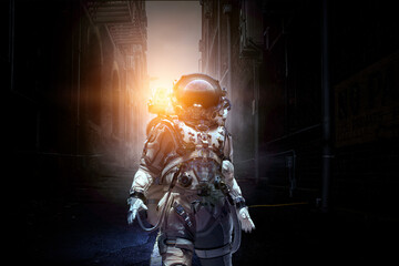 Wall Mural - astronaut walking on an unexplored planet