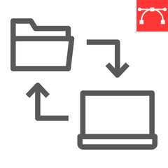 Poster - Data share line icon, database and transfer, laptop with folder vector icon, vector graphics, editable stroke outline sign, eps 10.