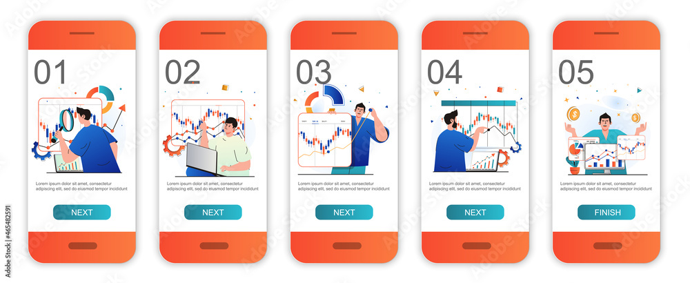 Stock market concept onboarding screens for mobile app templates ...