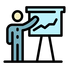 Poster - Man and flipchart icon. Outline man and flipchart vector icon color flat isolated