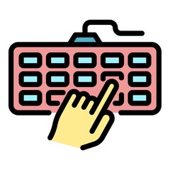 Poster - Keyboard and finger icon. Outline keyboard and finger vector icon color flat isolated