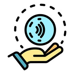 Poster - Wifi over the palm icon. Outline wifi over the palm vector icon color flat isolated