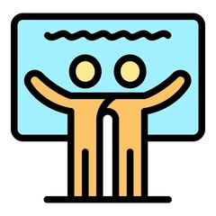 Poster - Friends in front of the screen icon. Outline friends in front of the screen vector icon color flat isolated