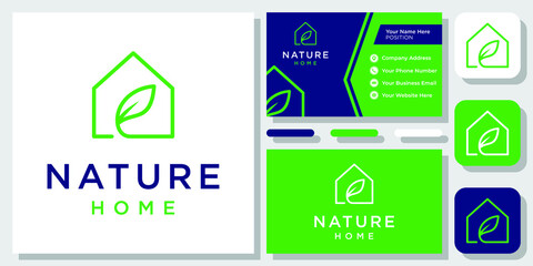 Wall Mural - Home Leaf House Nature Building Organic Green logo design inspiration with Layout Template Business Card