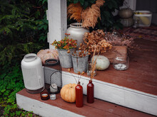 Porch Or Patio, Family Heirlooms, With Pumpkins And Cozy Blankets