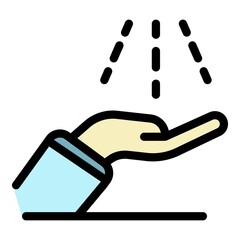 Sticker - Water jets on the palm icon. Outline water jets on the palm vector icon color flat isolated