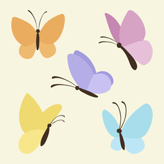 Pastel butterfly sticker, design element vector set