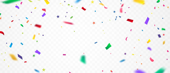 Wall Mural - celebration background template with confetti and colorful ribbons.