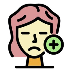 Sticker - Female face and plus sign icon. Outline female face and plus sign vector icon color flat isolated