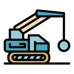 Poster - Excavator wrecking ball icon. Outline excavator wrecking ball vector icon color flat isolated