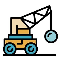 Poster - Crane wrecking ball icon. Outline crane wrecking ball vector icon color flat isolated