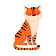 Sitting Striped Tiger with Orange Fur Vector Illustration