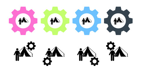 Poster - Man tent camp hiking adventure vector icon in gear set illustration for ui and ux, website or mobile application