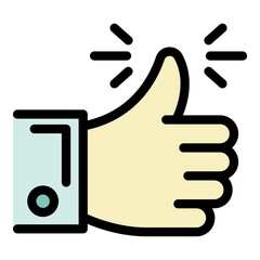 Sticker - Thumb up icon. Outline thumb up vector icon color flat isolated