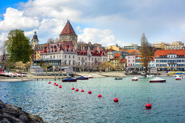 Wall Mural - Ouchy district on Lake Geneva in Lausanne city, Switzerland