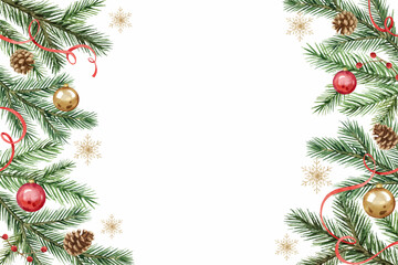 Wall Mural - Watercolor vector card with Christmas balls, snowflakes and fir branches.