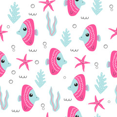 Wall Mural - sea life -  seamless pattern for kids