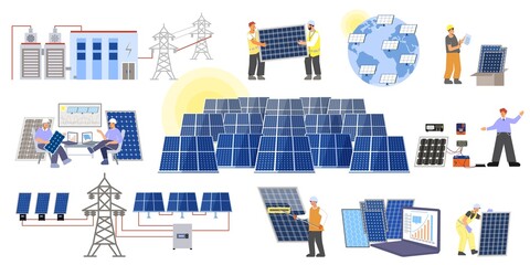 Wall Mural - Solar Plant Icon Set