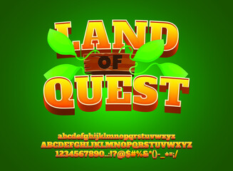 Wall Mural - funny cartoon land of quest logo with branch leaves for game logo title text effect