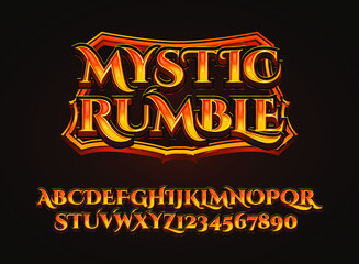 Wall Mural - fantasy golden mystic rumble medieval rpg game logo text effect with frame border