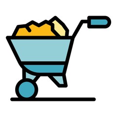 Poster - Full ground wheelbarrow icon. Outline full ground wheelbarrow vector icon color flat isolated
