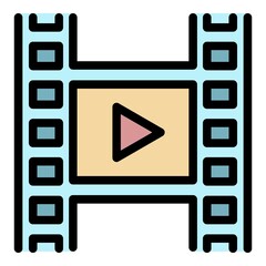 Poster - Play clip icon. Outline play clip vector icon color flat isolated