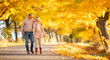 © weyo - An adult couple in love on a walk in the autumn golden alley