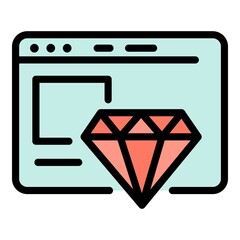 Poster - Diamond web design icon. Outline diamond web design vector icon color flat isolated