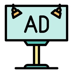 Sticker - Billboard advertiser icon. Outline billboard advertiser vector icon color flat isolated